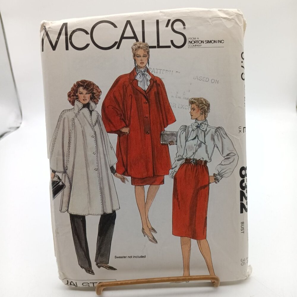 UNCUT Vintage 1982 McCalls 8322 Misses Poncho Blouse Skirt & Pants Sewing Patter